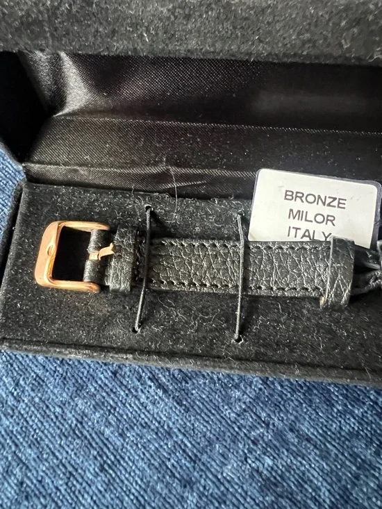 Milor Italy Bronze Leather Bracelet Black Strap Gold Tone Ring New in Box - Picture 5 of 16